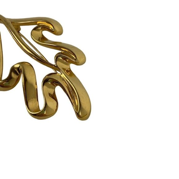 Vintage Trifari Gold Tone Modernist Stylized Oak Leaf Silhouette Pin Brooch 3.5" - Picture 3 of 8